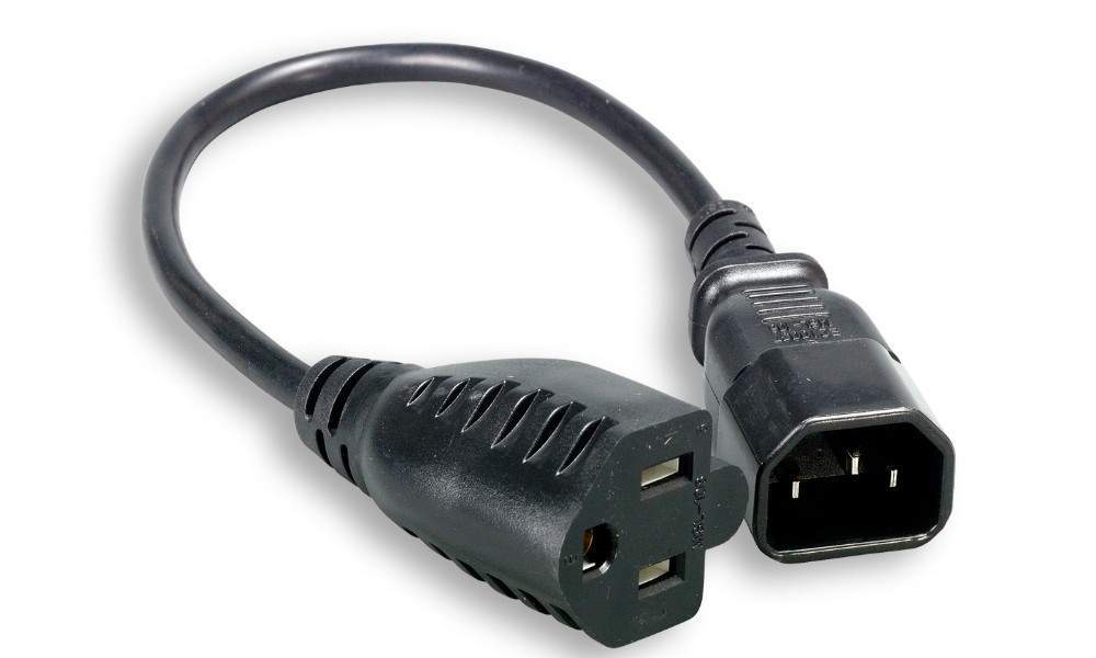 1-FT IEC320 C14 Male To 3-Prong NEMA 5-15 Outlet Female Power Cord Adapter