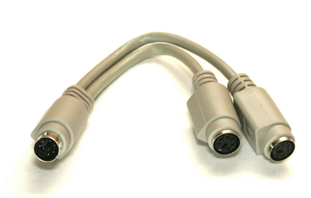 6in Mini DIN 6-Pin Male Dual Female Y-Splitter Cable PS2 Beige