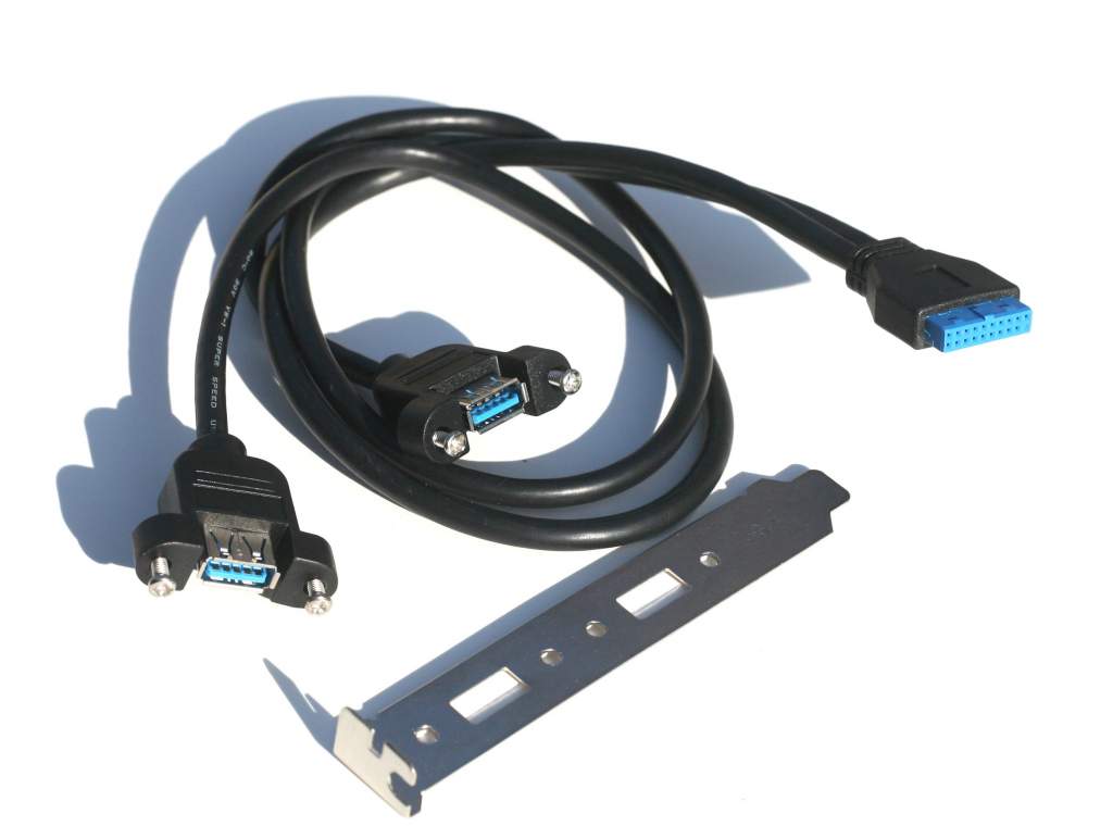 USB 3.0 Panel Mount Dual Port to 20 Pin Mainboard 24in